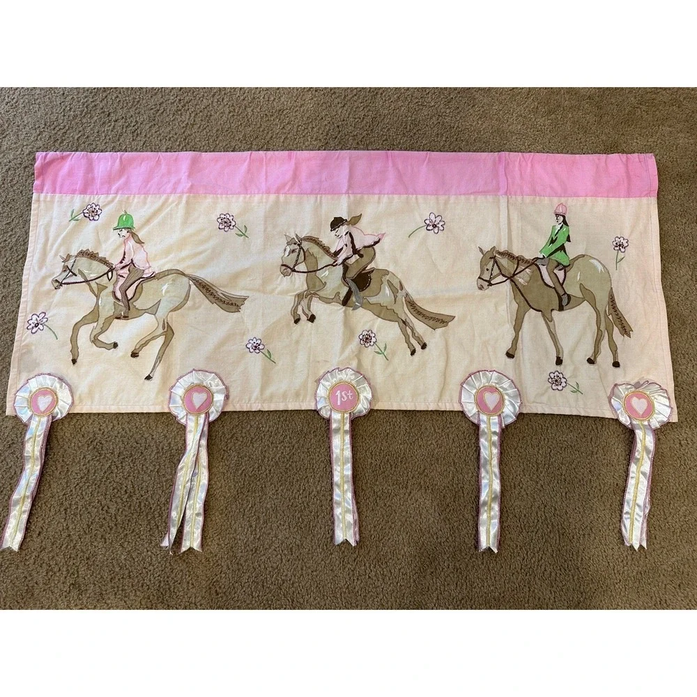 The Company Store Kids Pink Window Valance Horse Set 2 Equestrian Pony Jumper